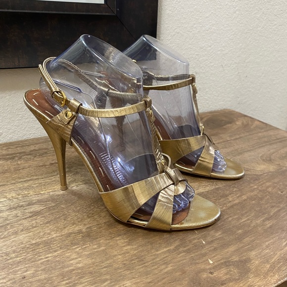 Miu Miu Shoes - Miu Miu By Prada Metallic Gold Tone Strappy Heels Womens EU Size 41 / US Size 10